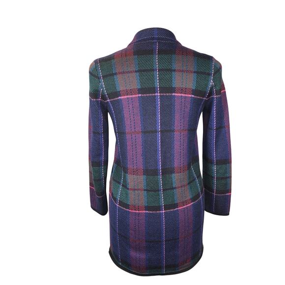 Talbots Pure Merino Wool Sweater Coat Jacket Small Plaid Knit Open Front Topper - Picture 4 of 9